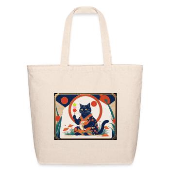 Blue Cat in Floral Kimono - Eco-Friendly Cotton Tote - natural - Front