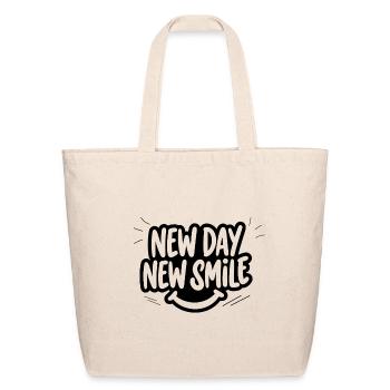 New Day New Smile Positive Quote Bubble Typography - Eco-Friendly Cotton Tote - natural - Front