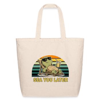 Sea You Later Funny Turtle T-Shirt | Cute Beach  - Eco-Friendly Cotton Tote - natural - Front