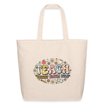 Retro Groovy Teach Bright Bloom Bold Teacher - Eco-Friendly Cotton Tote - natural - Front