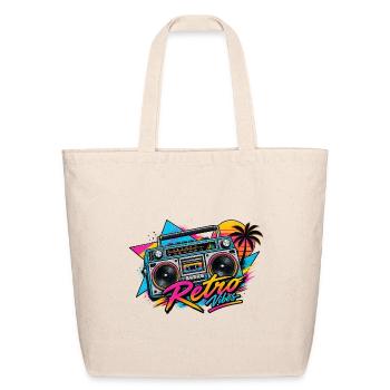 Tropical Summer Retro Vibes - 80s Boombox Art - Eco-Friendly Cotton Tote - natural - Front