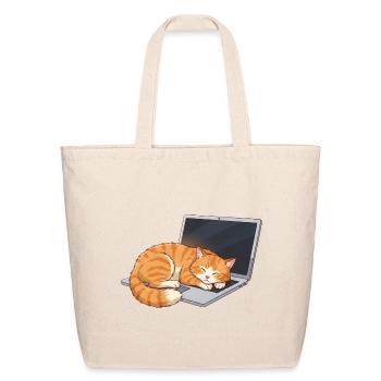 Cozy Tabby on Laptop - Eco-Friendly Cotton Tote - natural - Front