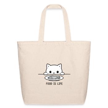 Food Is Life Cute Cat Fish Plate Minimalist Art - Eco-Friendly Cotton Tote - natural - Front