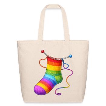 Knitted Rainbow Sock Illustration - Eco-Friendly Cotton Tote - natural - Front