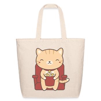Kawaii Cat Popcorn Cute Movie Orange Tabby - Eco-Friendly Cotton Tote - natural - Front
