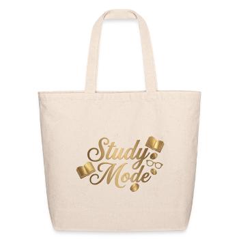 study mode with golden coffee beans.  - Eco-Friendly Cotton Tote - natural - Front