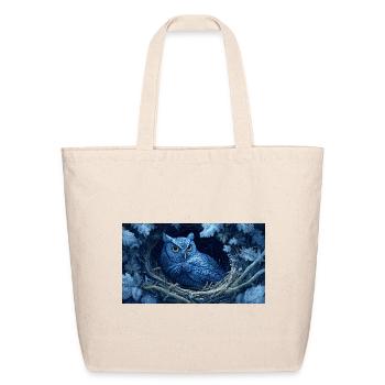Blue Owl in Moonlit Nest - Eco-Friendly Cotton Tote - natural - Front