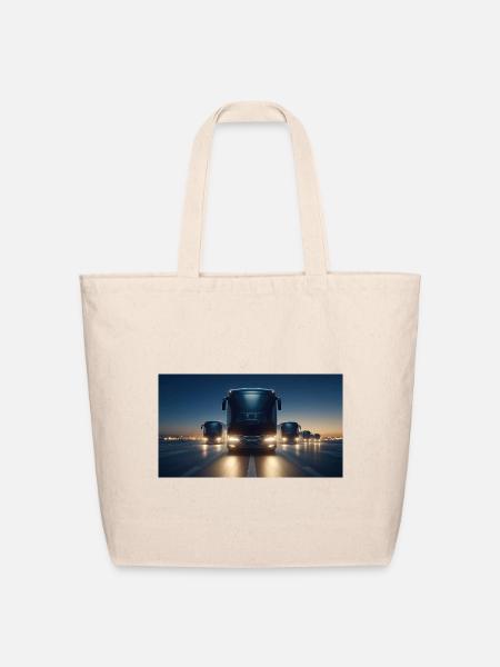 Night Bus Convoy on the Highway - Eco-Friendly Cotton Tote - natural