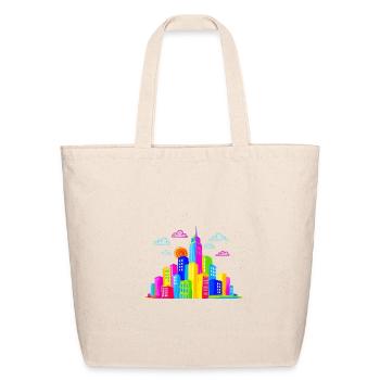 Neon City Skyline Rainbow - Eco-Friendly Cotton Tote - natural - Front