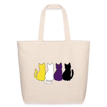 Non Binary Pride – Yellow White Purple Black Cats - Eco-Friendly Cotton Tote - natural - Front