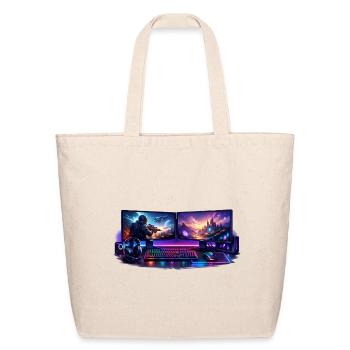 Neon Dual Monitor Gamer Rig - Eco-Friendly Cotton Tote - natural - Front