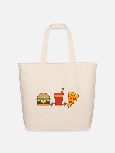 Fast–Food Trio: Burger, Soda, Pizza Slice in Bold - Eco-Friendly Cotton Tote - natural