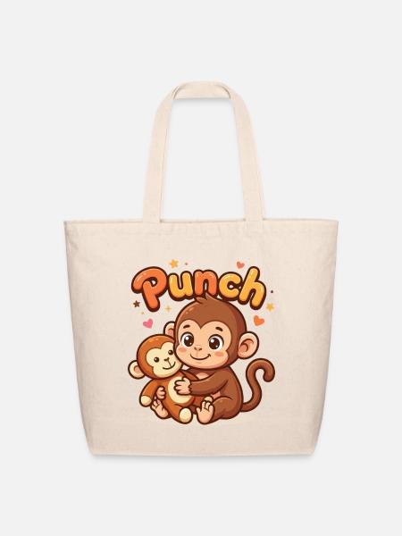 Monkey Hug Design - Eco-Friendly Cotton Tote - natural