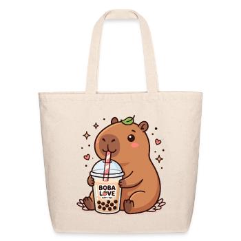 Capybara Sipping Boba Delight - Eco-Friendly Cotton Tote - natural - Front