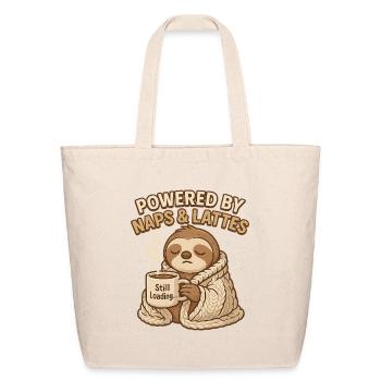 Powered by Naps Lattes Sloth Coffee Design - Eco-Friendly Cotton Tote - natural - Front