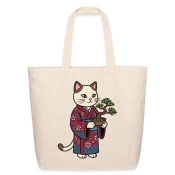 cat bonsai - Eco-Friendly Cotton Tote - natural - Front
