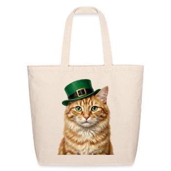 St. Patrick's Orange Tabby Cat in Leprechaun Hat - Eco-Friendly Cotton Tote - natural - Front