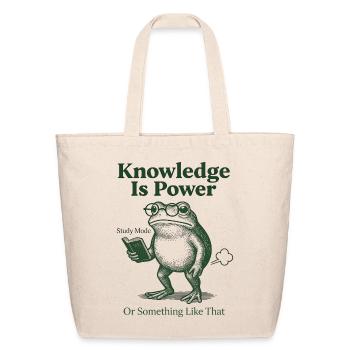 Knowledge Is Power Frog Reading - Eco-Friendly Cotton Tote - natural - Front
