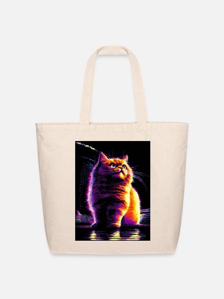 Neon Glitch Cat - Eco-Friendly Cotton Tote - natural