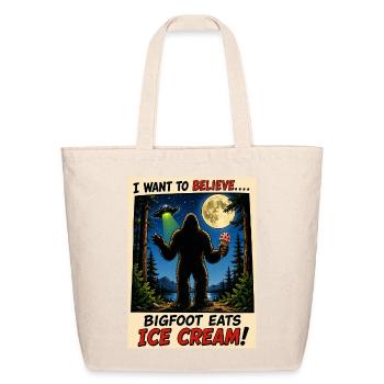 Funny Bigfoot Ice Cream UFO Shirt - Eco-Friendly Cotton Tote - natural - Front