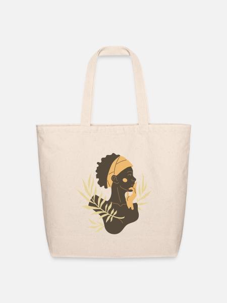 Boho African Woman Portrait - Floral Melanin Art - Eco-Friendly Cotton Tote - natural