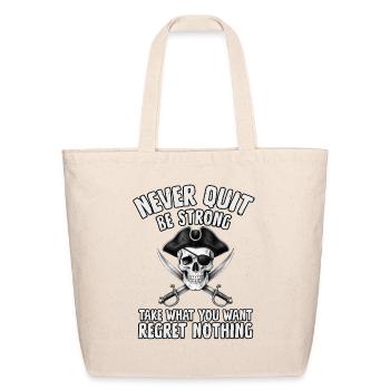 Never Quit Pirate Skull Motif - Eco-Friendly Cotton Tote - natural - Front