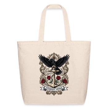 Steadfast Voyage Raven Anchor Tattoo - Eco-Friendly Cotton Tote - natural - Front