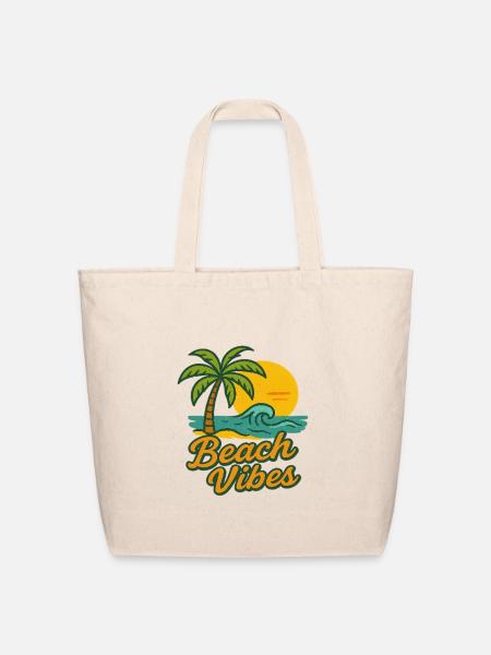 Beach Vibes Palm Sunset - Eco-Friendly Cotton Tote - natural