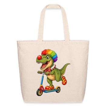 Cute T-Rex Clown on Scooter Cartoon - Eco-Friendly Cotton Tote - natural - Front