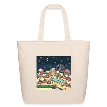 Winter Pixel Village Night - Eco-Friendly Cotton Tote - natural - Front