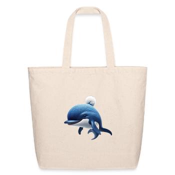 Blue Whale Pom Pom Adventure - Eco-Friendly Cotton Tote - natural - Front