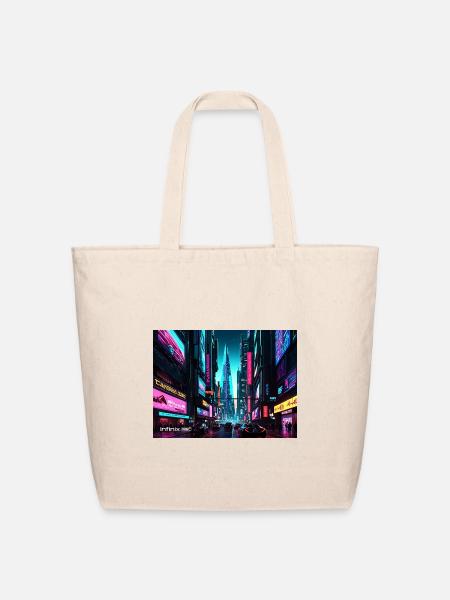 Neon Metropolis Night Run - Eco-Friendly Cotton Tote - natural