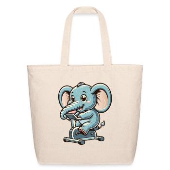 blue cartoon elephant on an ergometer - Eco-Friendly Cotton Tote - natural - Front