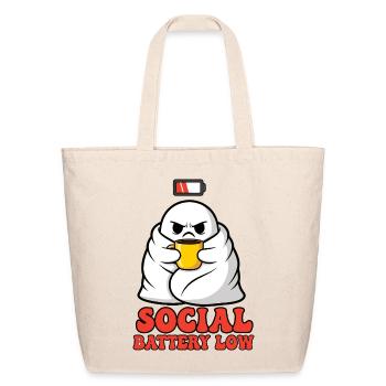 Funny Social Battery Low Introvert Ghost Coffee - Eco-Friendly Cotton Tote - natural - Front