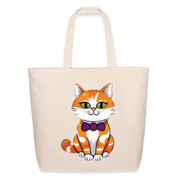 Orange Cat Bowtie Charm - Eco-Friendly Cotton Tote - natural - Front