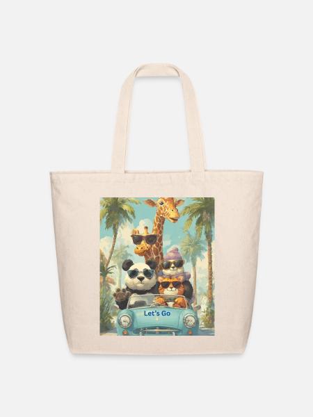 Tropical Road Trip: Animal Crew - Eco-Friendly Cotton Tote - natural