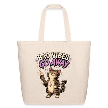 Bad Vibes Go Away Cat - Eco-Friendly Cotton Tote - natural - Front