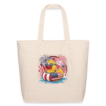 Patriotic Rubber Ducky with American Flag for a - Eco-Friendly Cotton Tote - natural - Front