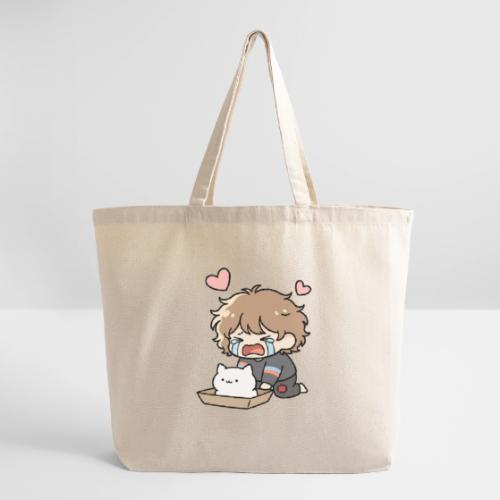 Crying Chibi Boy with Stray Cat - Eco-Friendly Cotton Tote