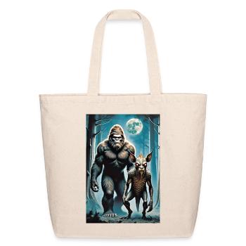 Bigfoot and chupacabra forest walkers full moon  - Eco-Friendly Cotton Tote - natural - Front