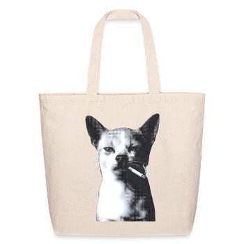 Vintage Noir Smoking Cat – Edgy Halftone Streetwea - Eco-Friendly Cotton Tote - natural - Front
