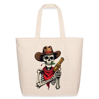 Funny Cowboy Skeleton with Revolver Western Skull - Eco-Friendly Cotton Tote - natural - Front