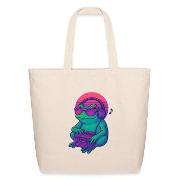Retro Frog DJ Boombox Graphic - Eco-Friendly Cotton Tote - natural - Front