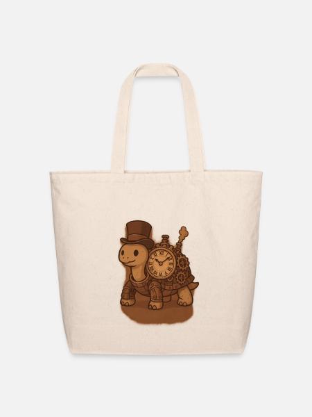 Steampunk Tortoise Clockwork - Eco-Friendly Cotton Tote - natural