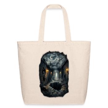 Dark Haunted fantasy Corridor with Moonlit Sky - Eco-Friendly Cotton Tote - natural - Front