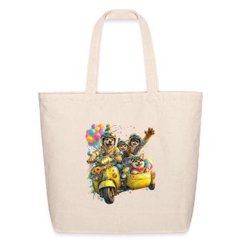 Puptastic Parade on Yellow Scooter - Eco-Friendly Cotton Tote - natural - Front