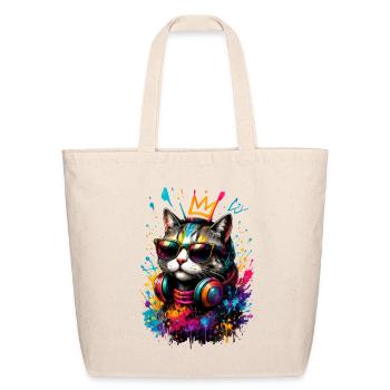 Vivid Cat Crown DJ Neon Splash - Eco-Friendly Cotton Tote - natural - Front