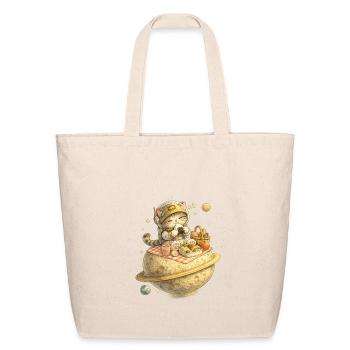 Lunchocat on Moon Cheese - Eco-Friendly Cotton Tote - natural - Front