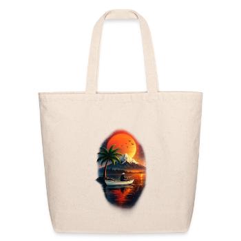 Sunset Fisherman on Quiet Lake - Eco-Friendly Cotton Tote - natural - Front