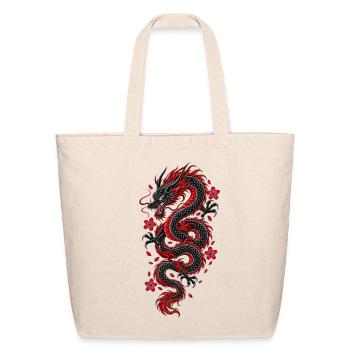 Traditional Japanese Dragon Crimson Red Art - Eco-Friendly Cotton Tote - natural - Front